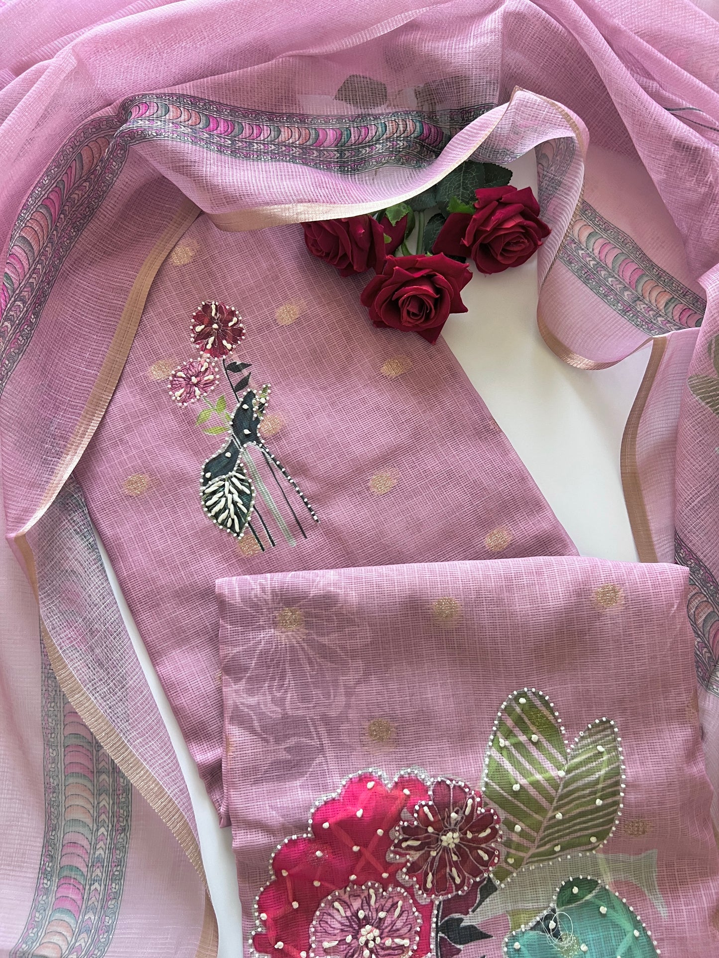 Pearl work dress material unstitched Suit set