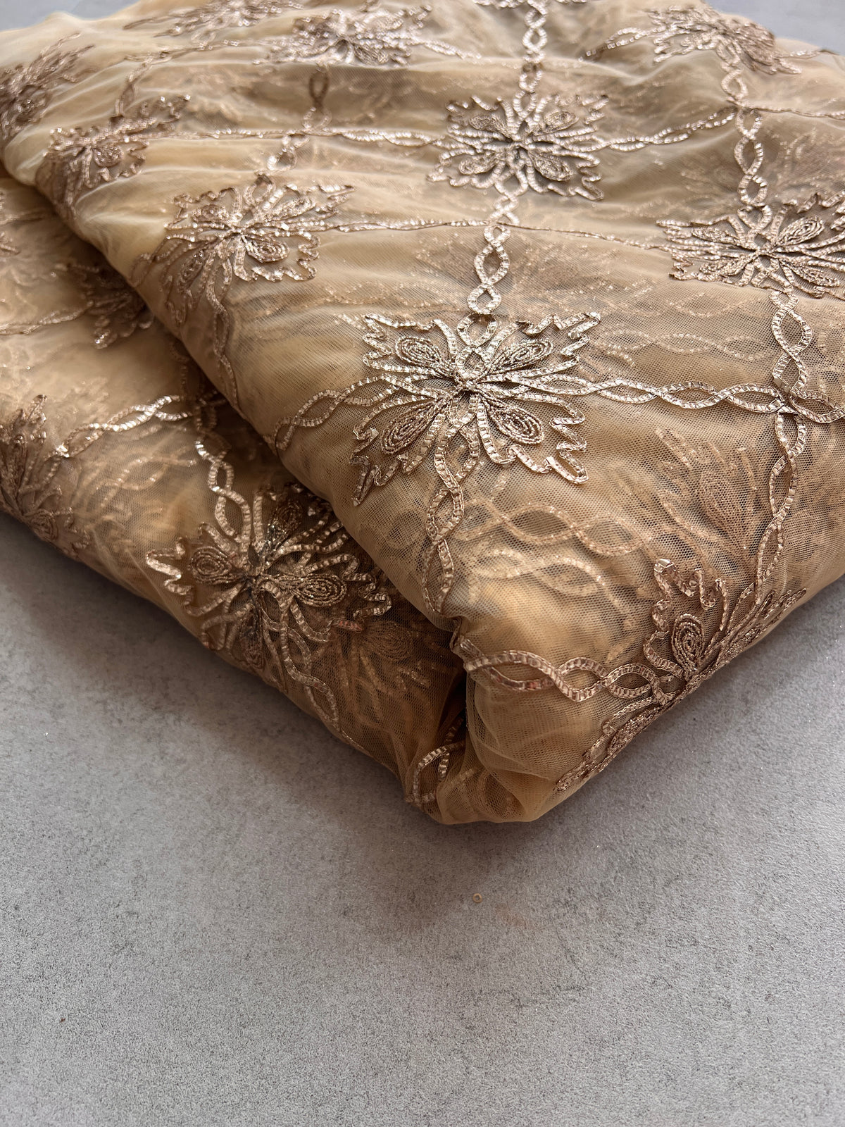 Gold net with Gotta work fabric