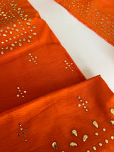Orange Mul Chanderi dress material with mukaish geometric