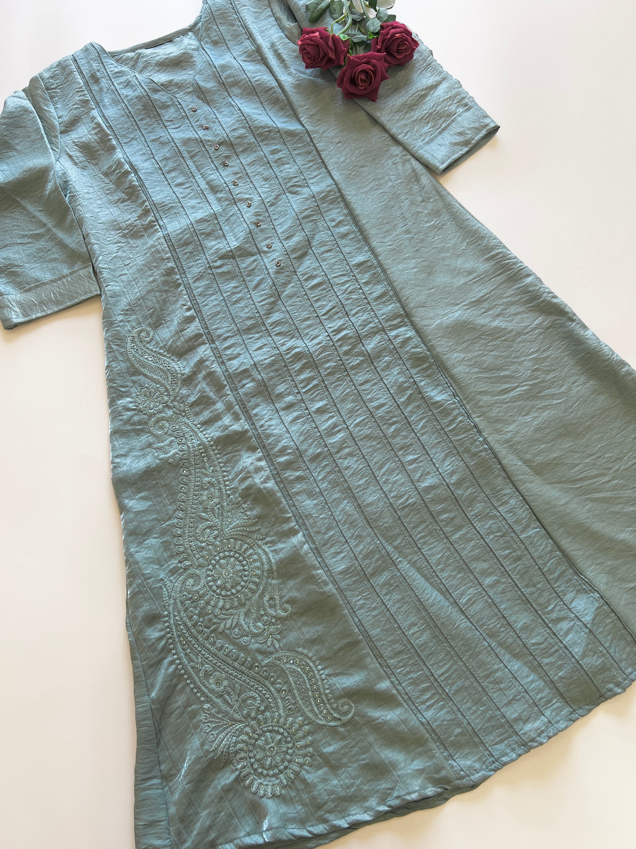 Grey Crush Fabric Kurta with embroidery