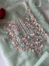Green thread Embroidery unstitched suit