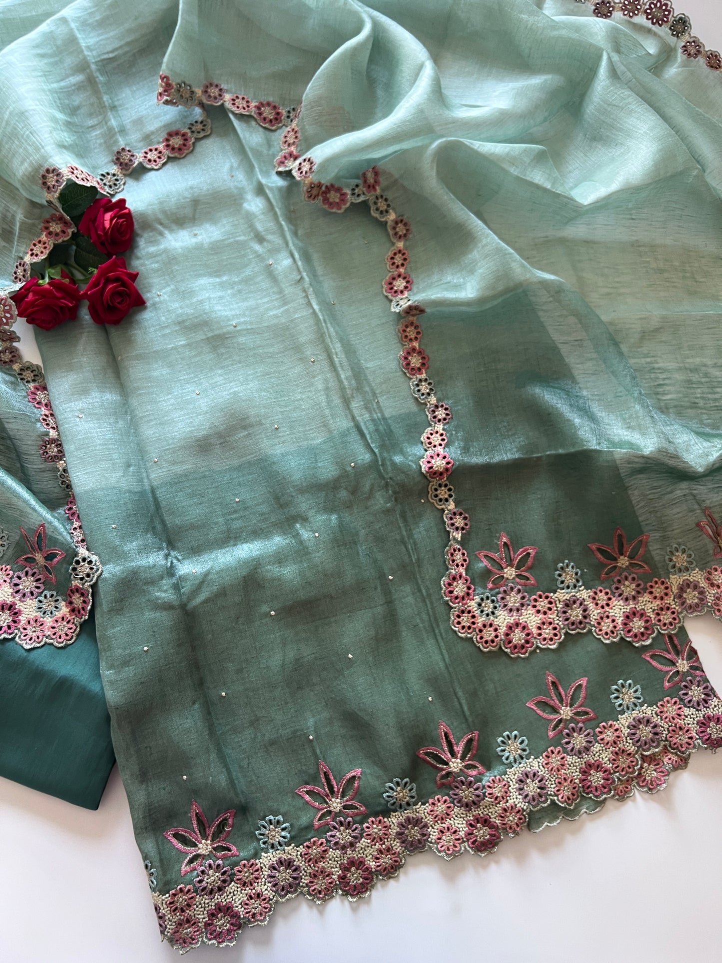 Pure Linen Tissue Cutwork designer unstitched dress material
