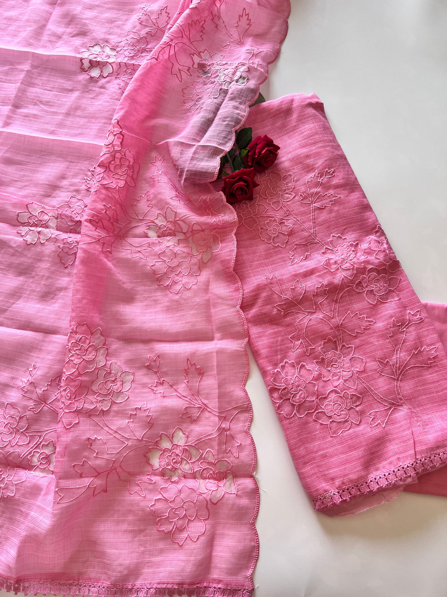 Pink Kotta cutwork Embroidered Unstitched Suit