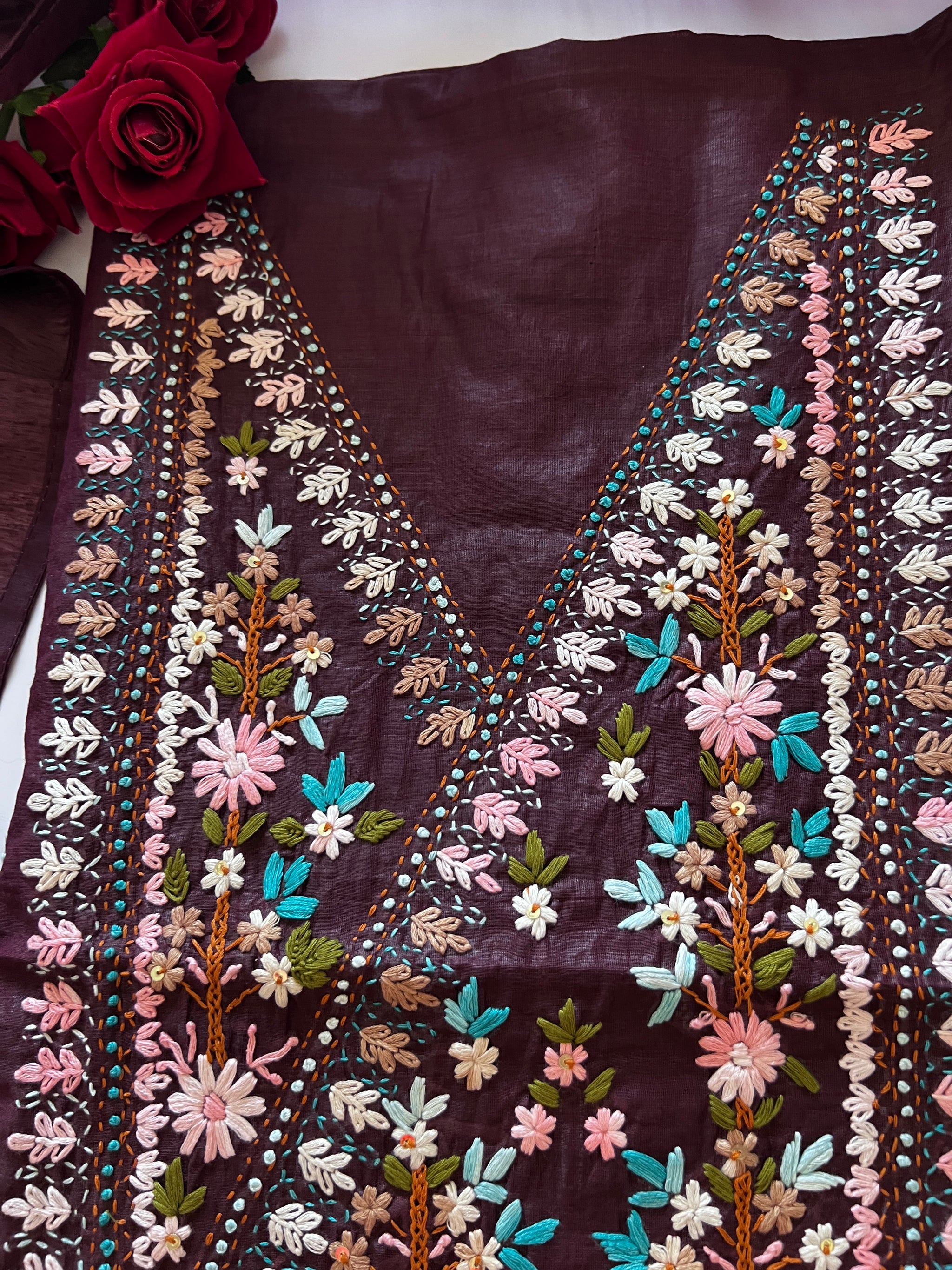2 pc Knot embroidery Unstitched suit material
