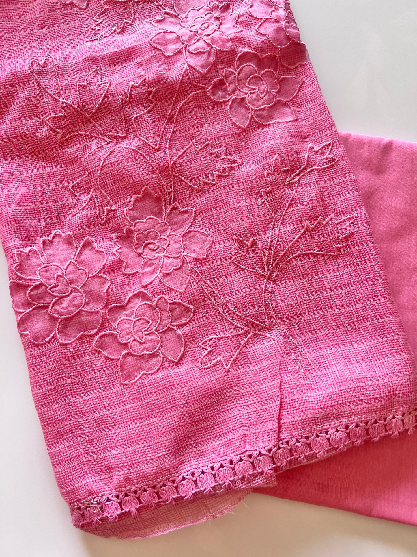 Pink Kotta cutwork Embroidered Unstitched Suit