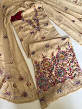 Beige Knot Embroidery Unstitched suit set 2 pc