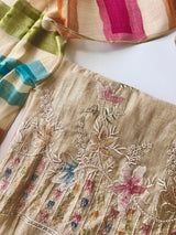 Linen with multi color embroidery and dupatta,, Unstitched suit material