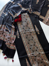 Black Original Handblock Ajrakh print on Modal fabric Unstitched suit set