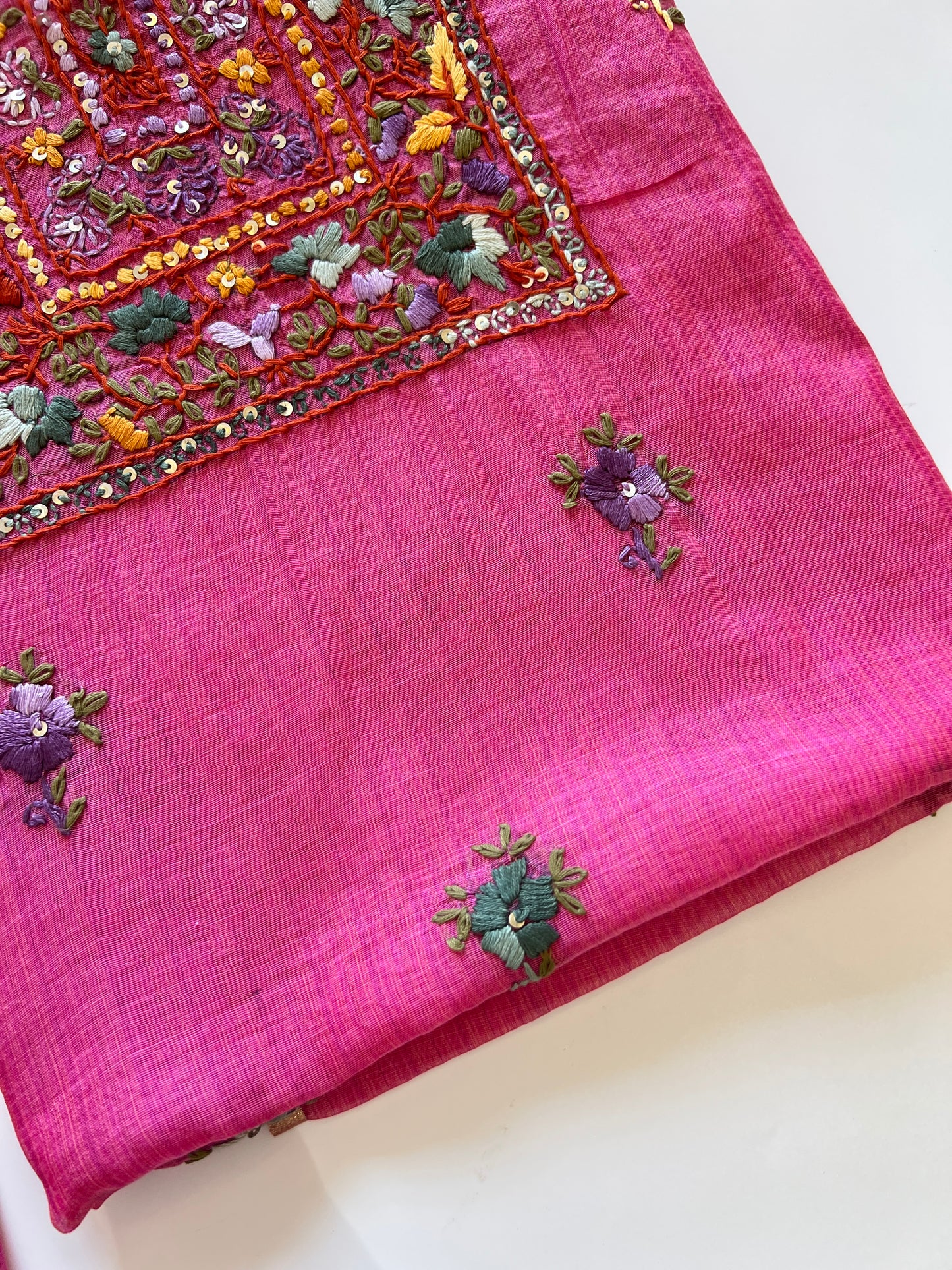Pink Knot embroidery Unstitched suit material 2 pc