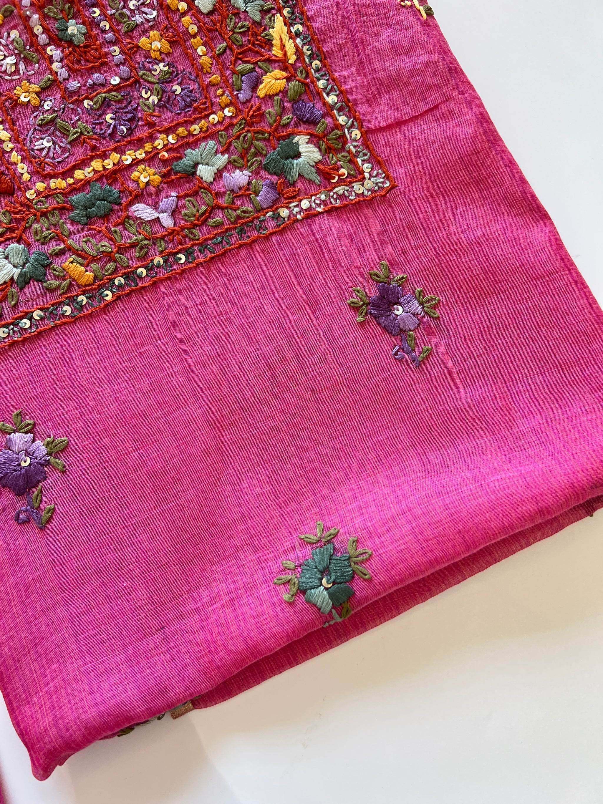 Pink Knot embroidery Unstitched suit material 2 pc