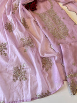 Pastel Purple Mul Chanderi Sequin embroidered Unstitched Suit