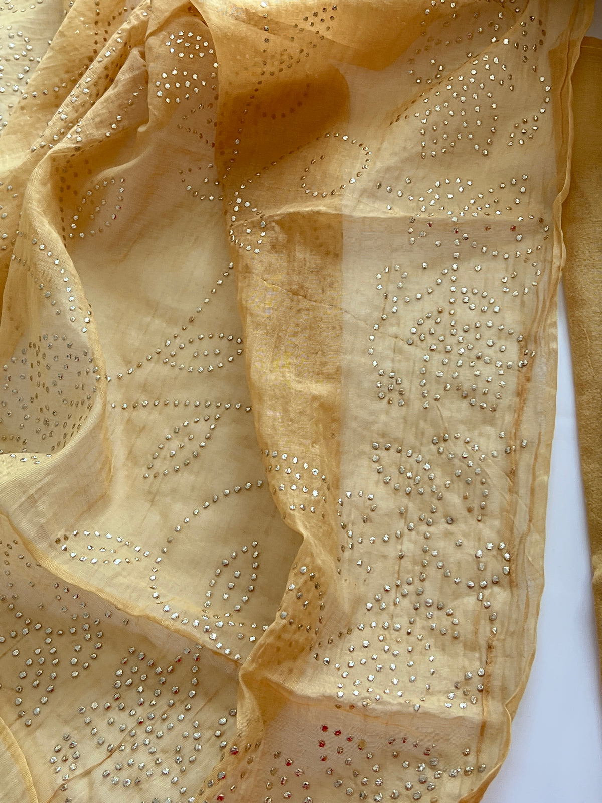 Pastel Yellow Mul Chanderi dress material with pitta and mukaish work dupatta