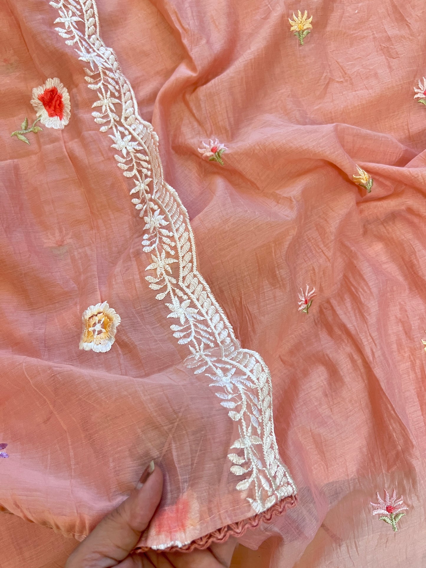 Pink Mul Chanderi Thread embroidered Unstitched Suit