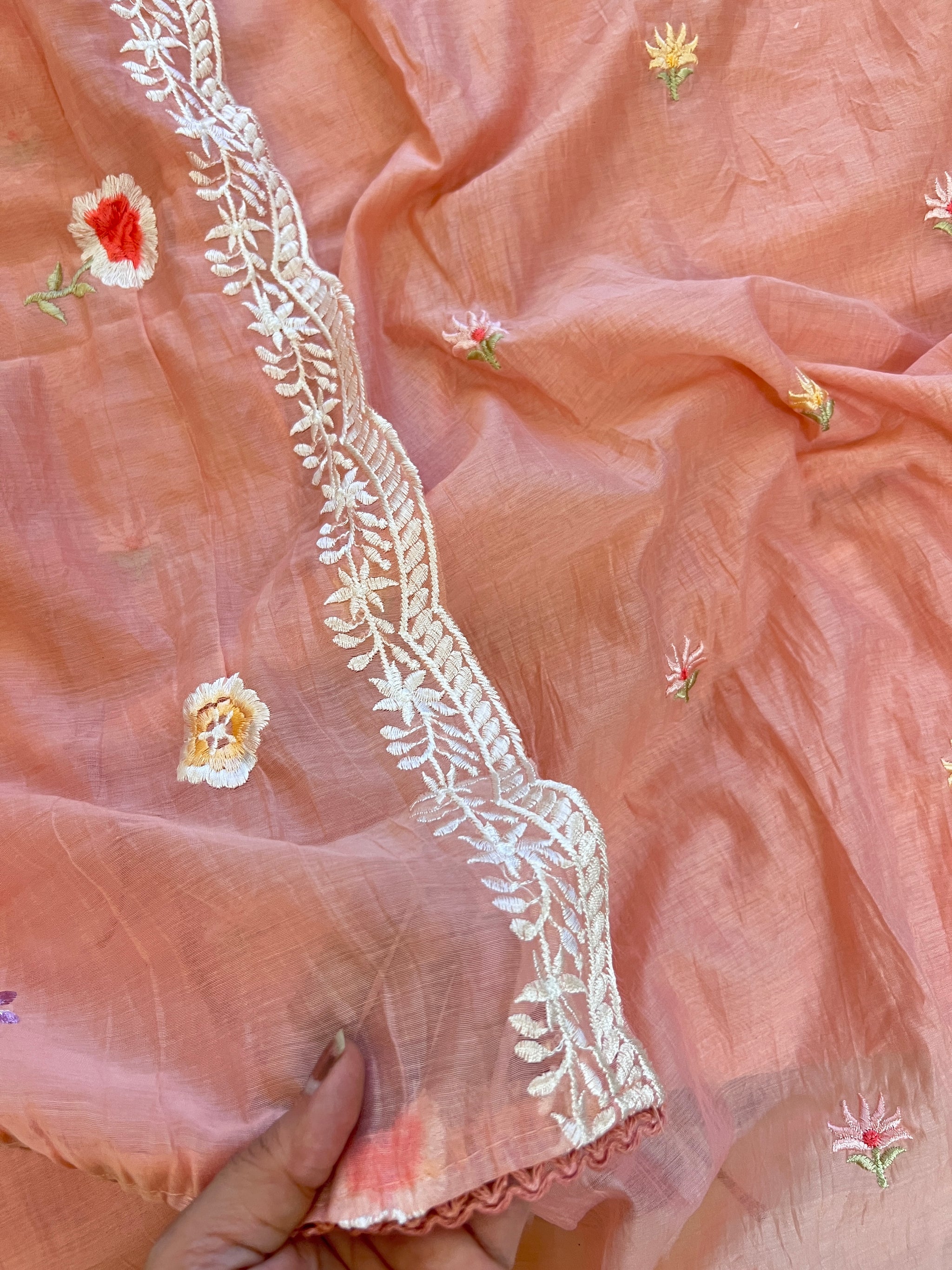 Pink Mul Chanderi Thread embroidered Unstitched Suit