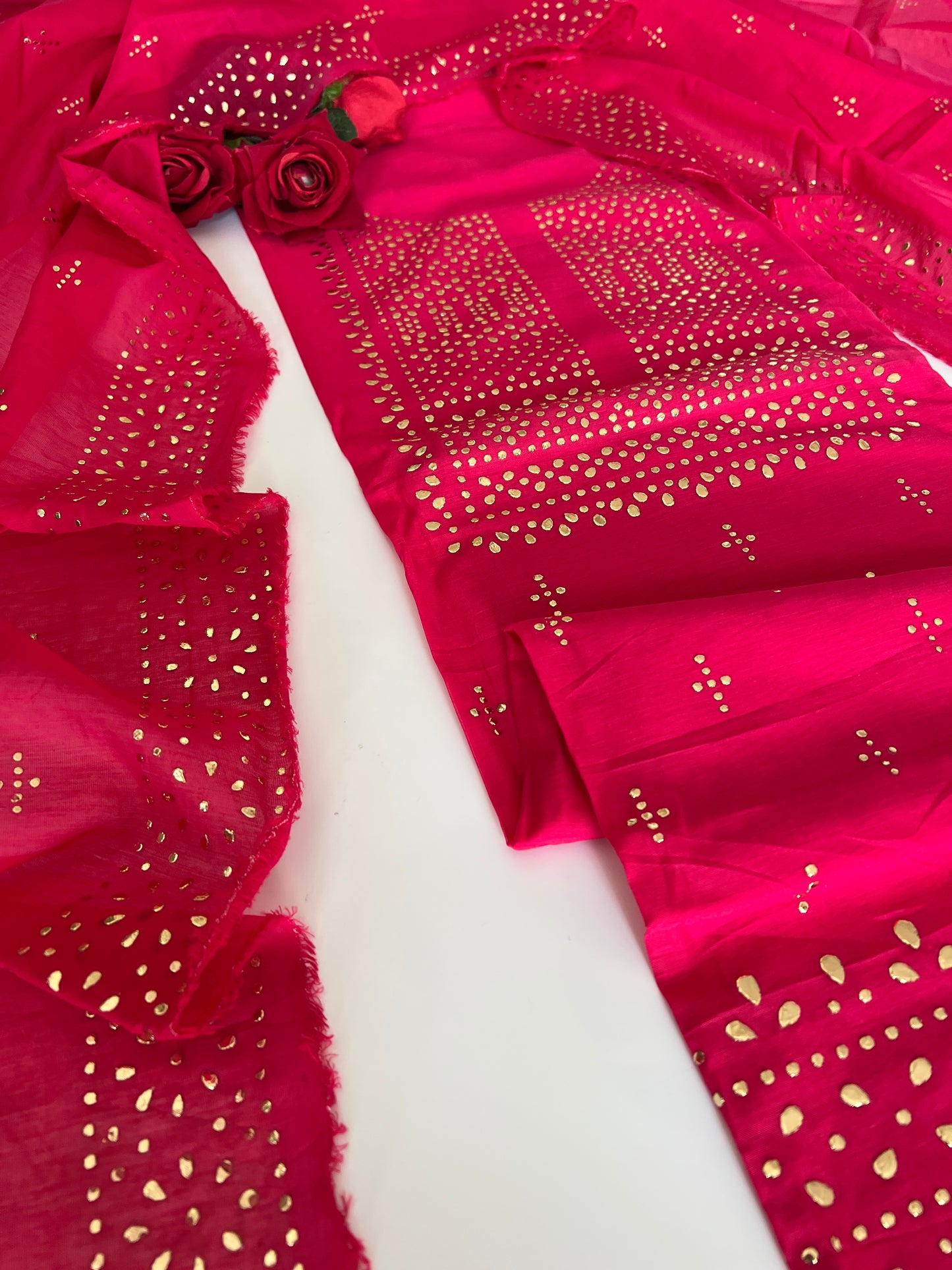 Pink Mul Chanderi dress material with mukaish geometric