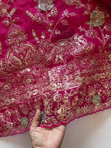Pure Silk Organza Full embroidered premium unstitched suit in Hot Pink