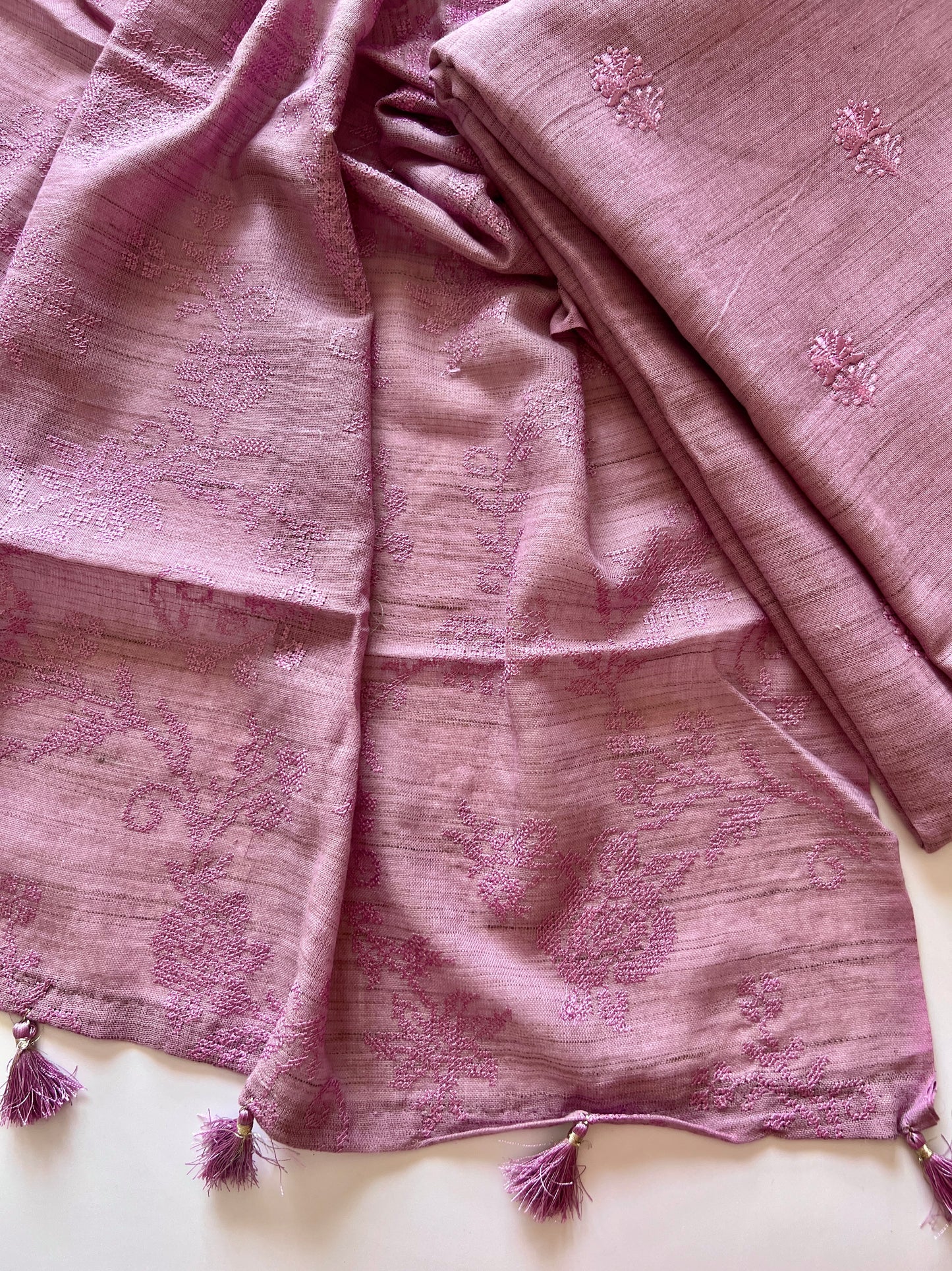 Elegant purple salwar suit material with same color thread work and soft pure cotton fabric