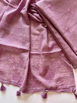 Elegant purple salwar suit material with same color thread work and soft pure cotton fabric