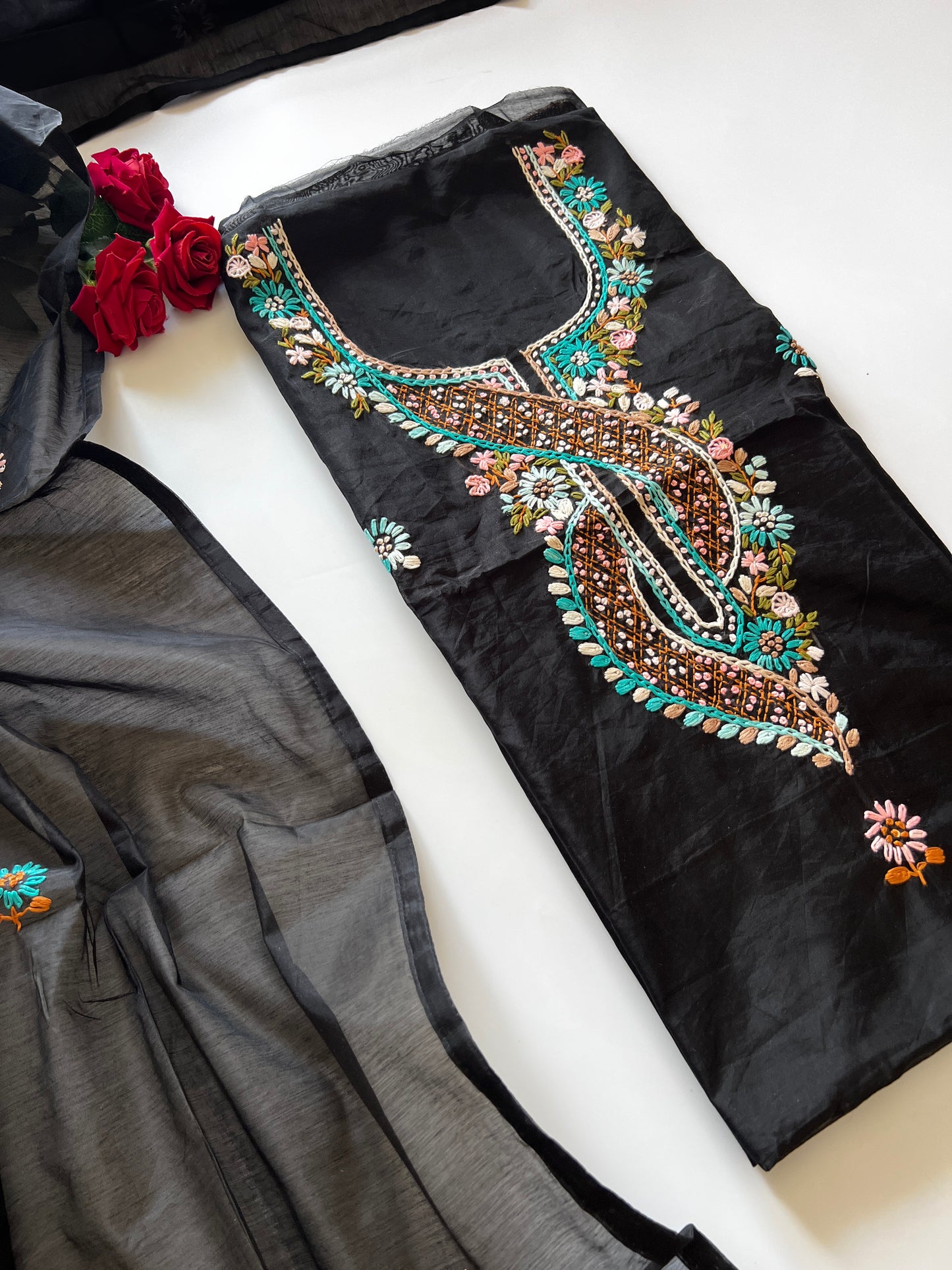 Black knot embroidery Unstitched suit material