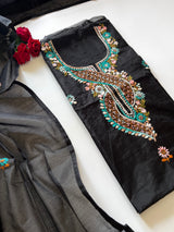 Black knot embroidery Unstitched suit material
