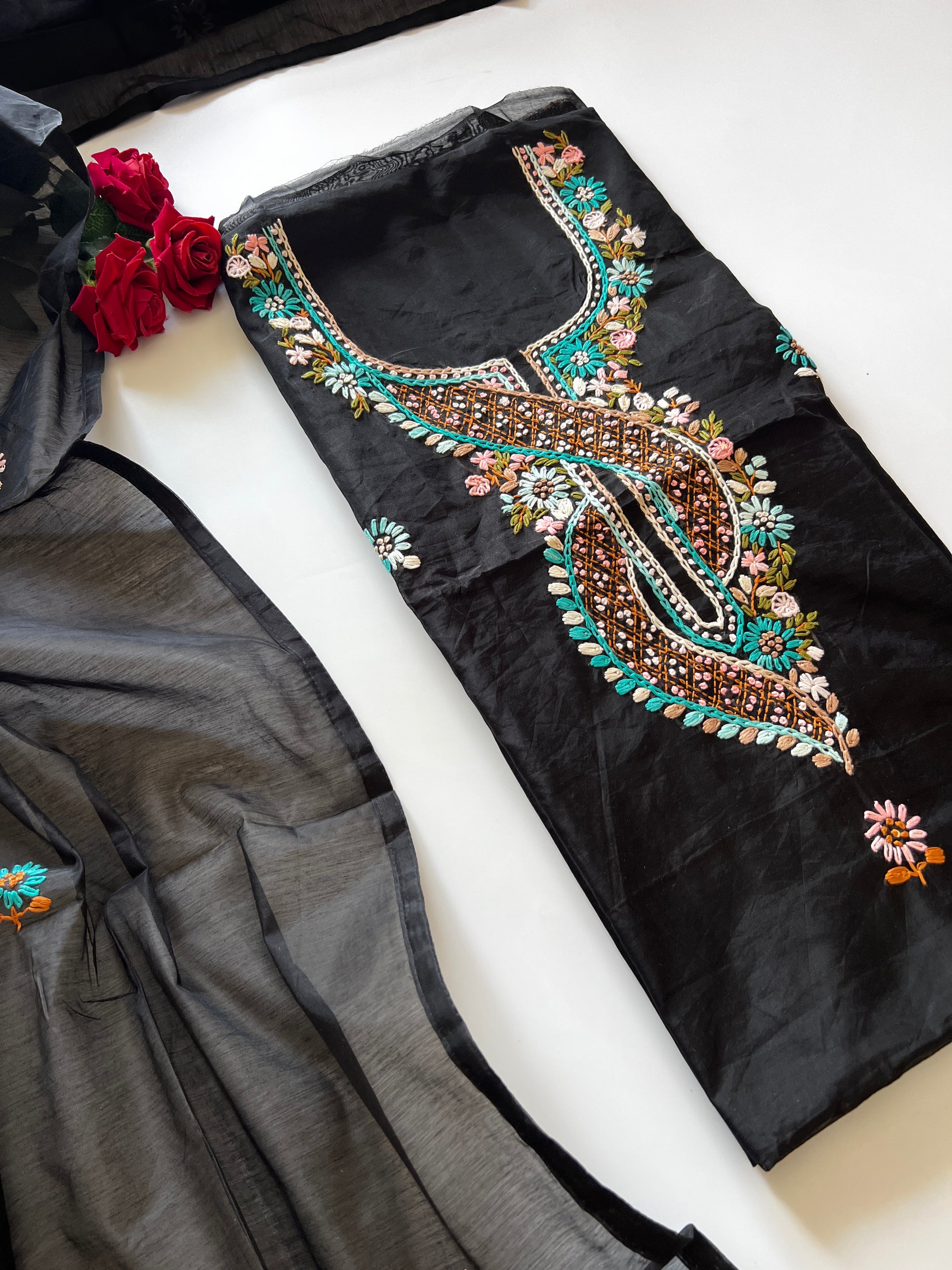 Black knot embroidery Unstitched suit material