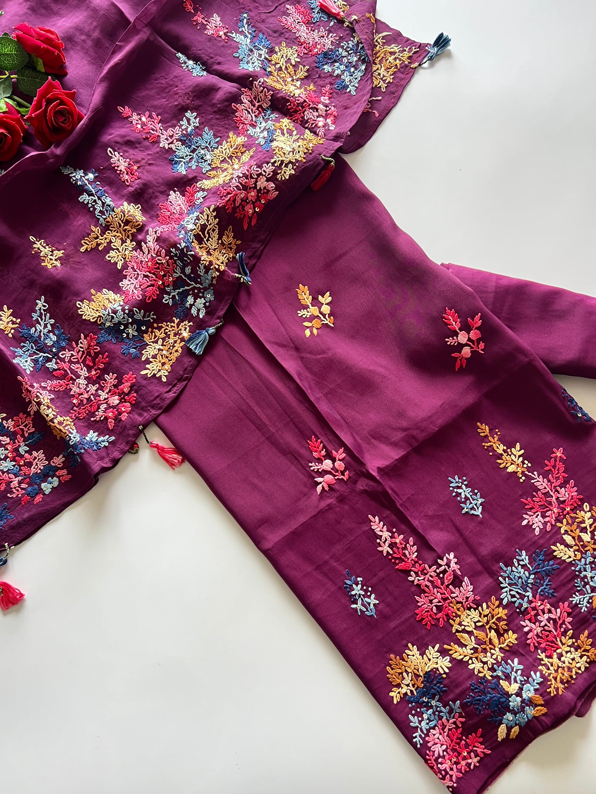 Knot embroidery Masleen Silk Designer Unstitched suit