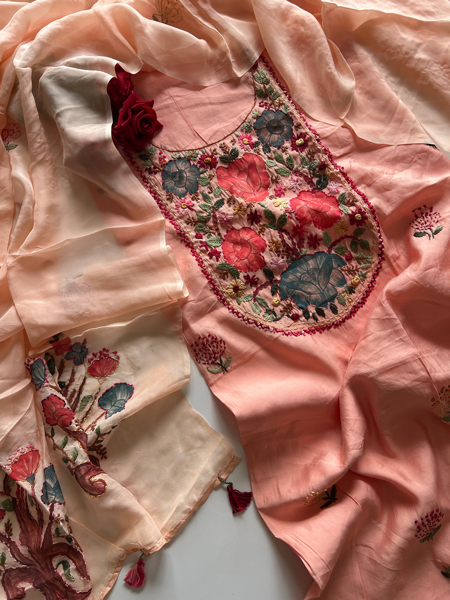 Knot embroidery Masleen Silk Designer Unstitched suit