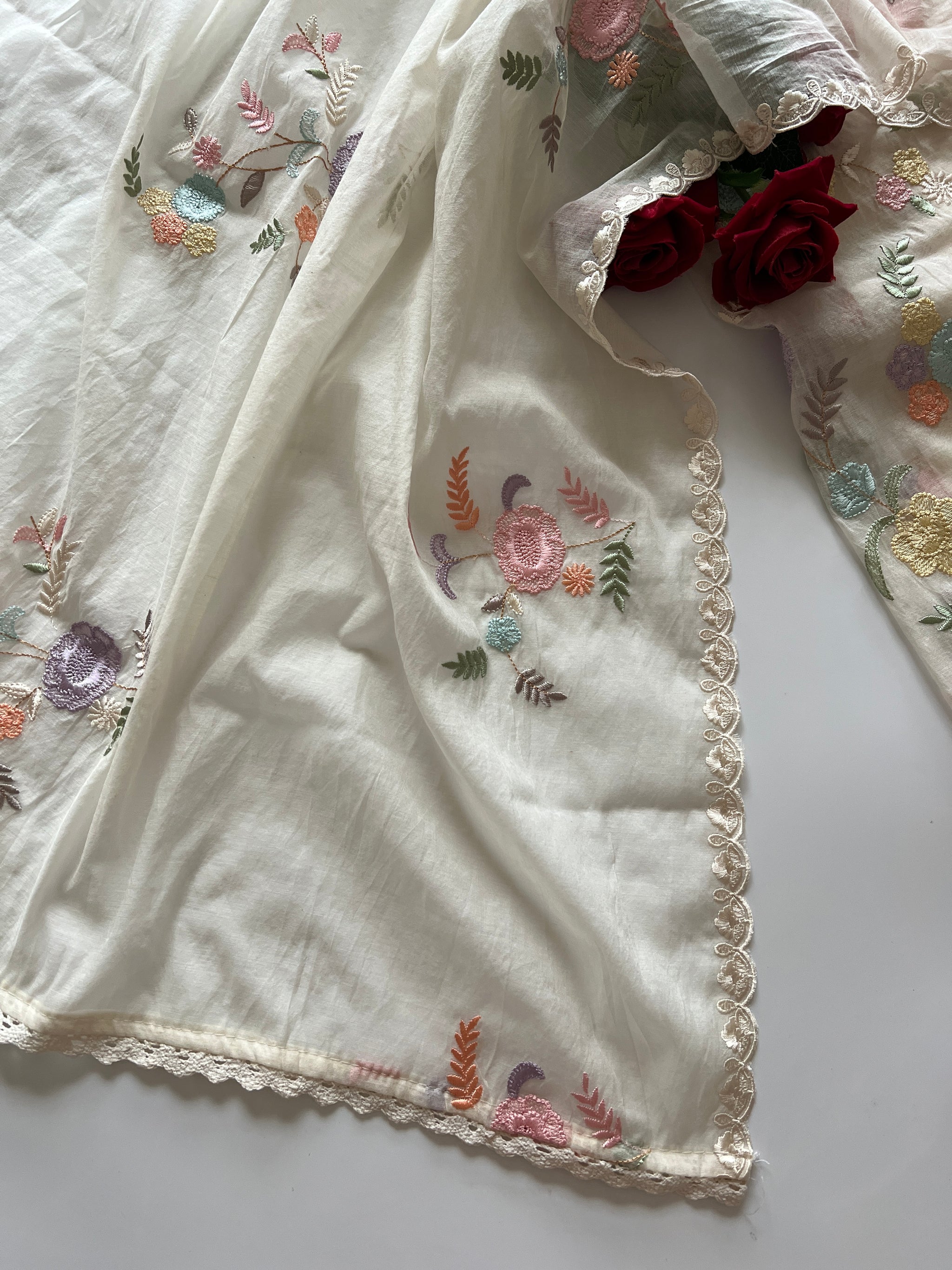 Mul Chanderi Thread embroidered Unstitched Suit