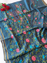 Blue Phulkari embroidery Unstitched suit material