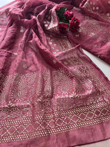 Maroon Mul Chanderi dress material with mukaish