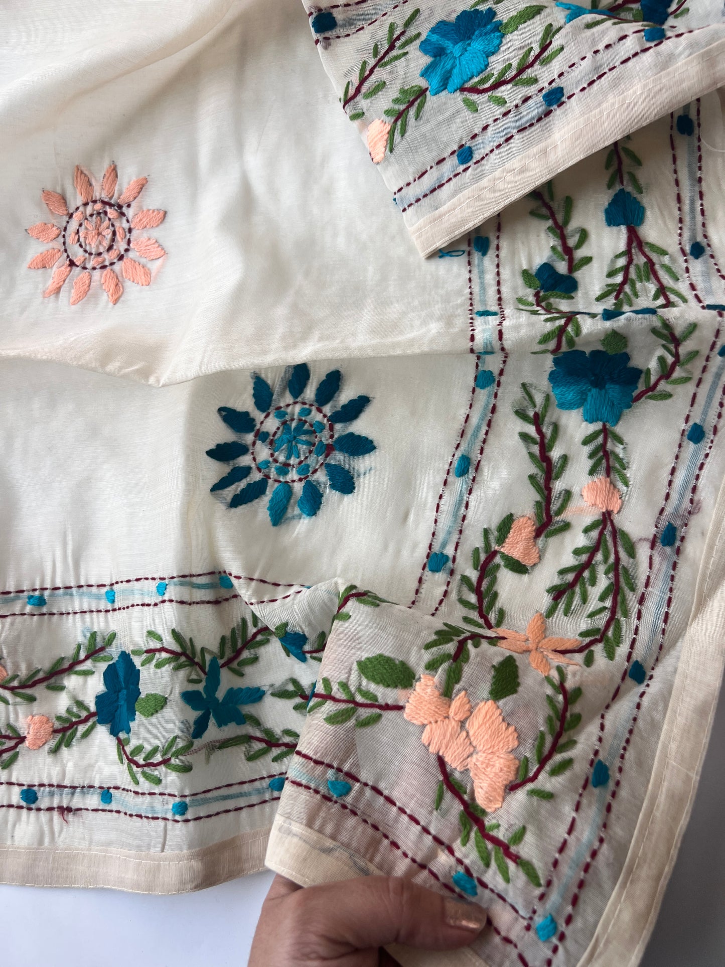 Chanderi Phulkari embroidery Unstitched suit material