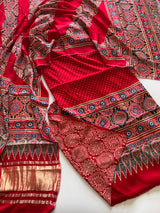 Ajrakh Handblock print 3 pc fabric Unstitched suit set