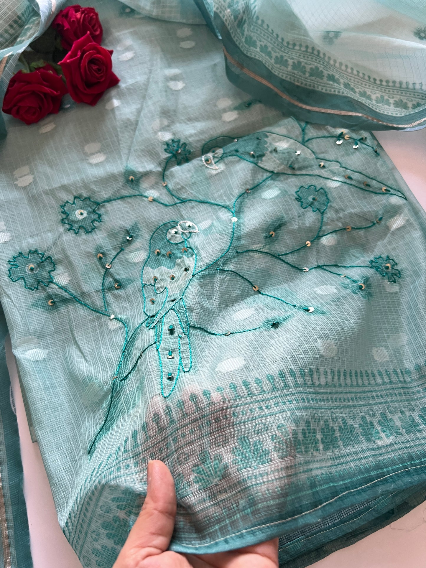 Bird Embroidered Unstitched Suit