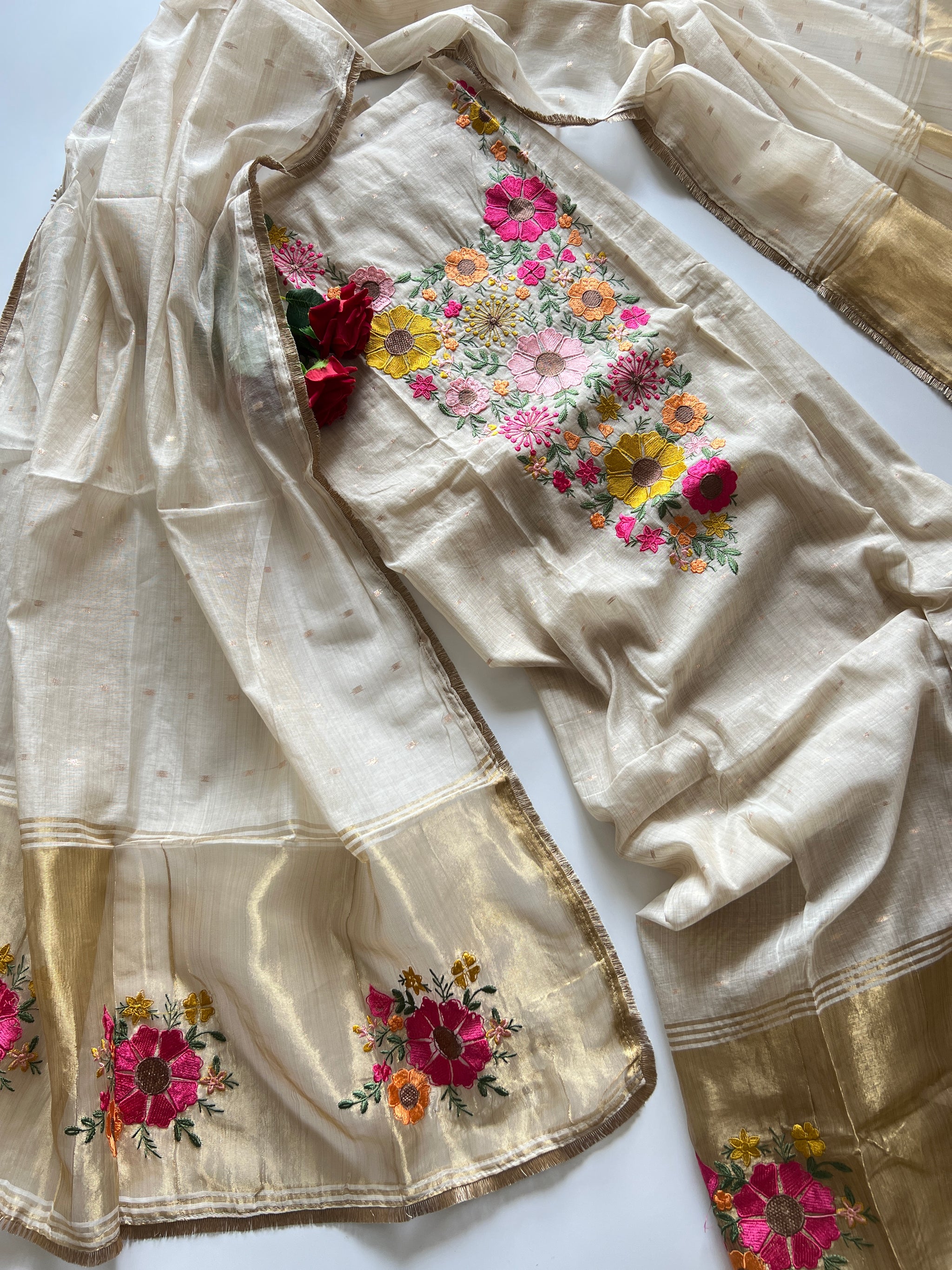 Sunflower Embroidery Jamdani Dress material