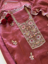 Tissue partywear embroidered suit set unstitched