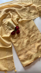 Yellow Pure Linen embroidered premium unstitched dress material