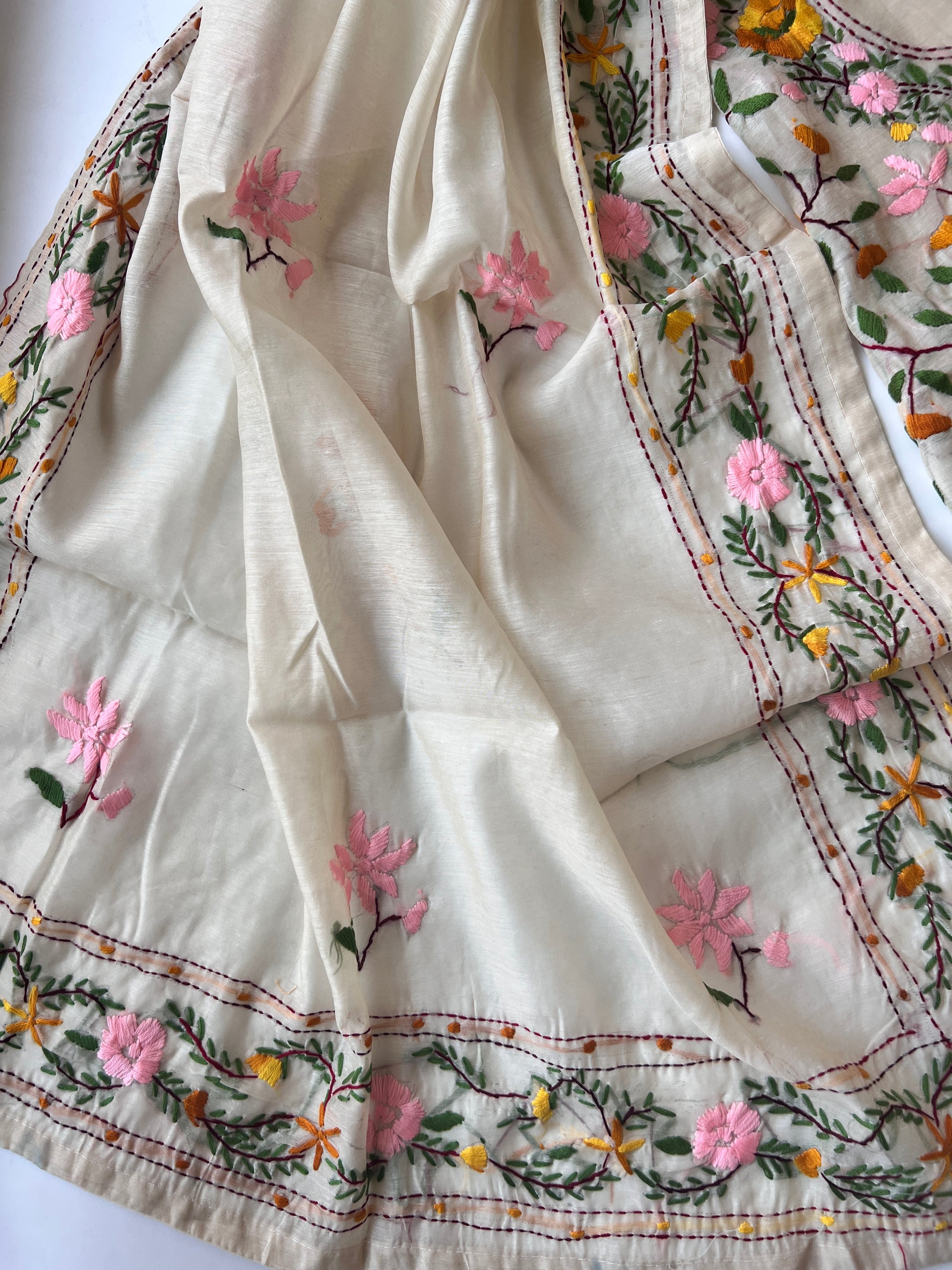 Chanderi Phulkari embroidery Unstitched suit material