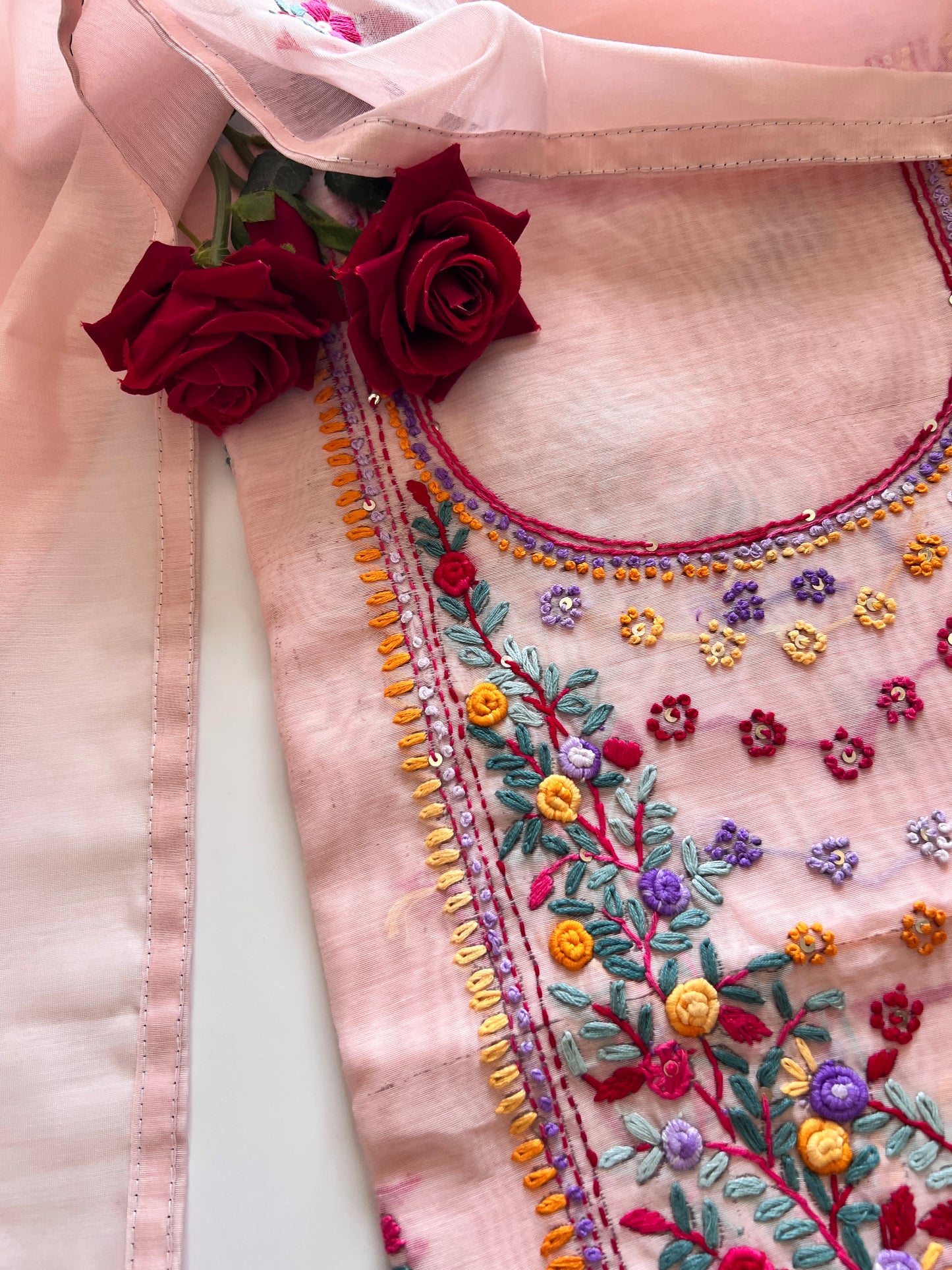 Knot embroidery Unstitched suit material