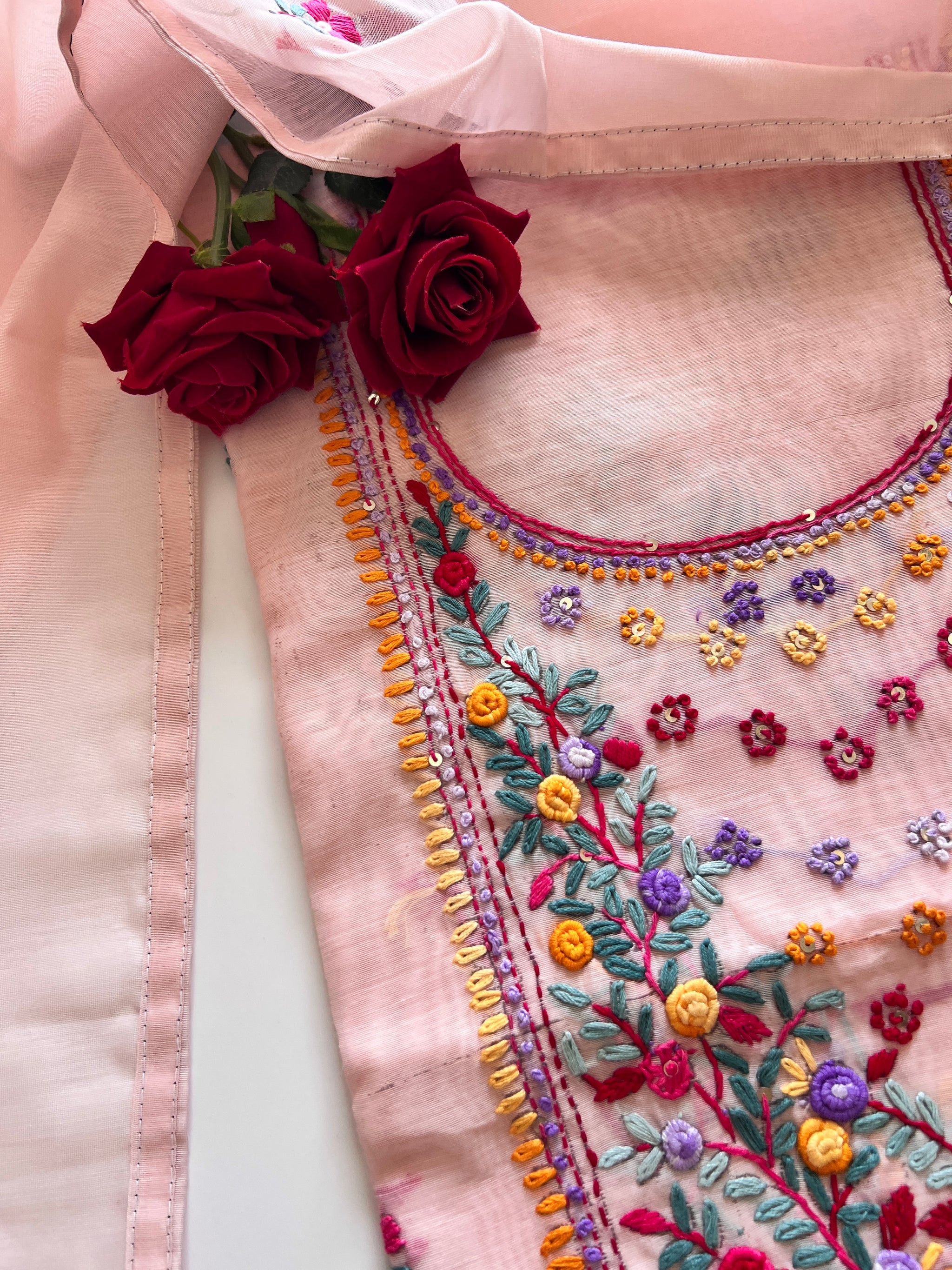 Knot embroidery Unstitched suit material