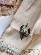 Cream bullion knot embroidery and paint Unstitched suit material