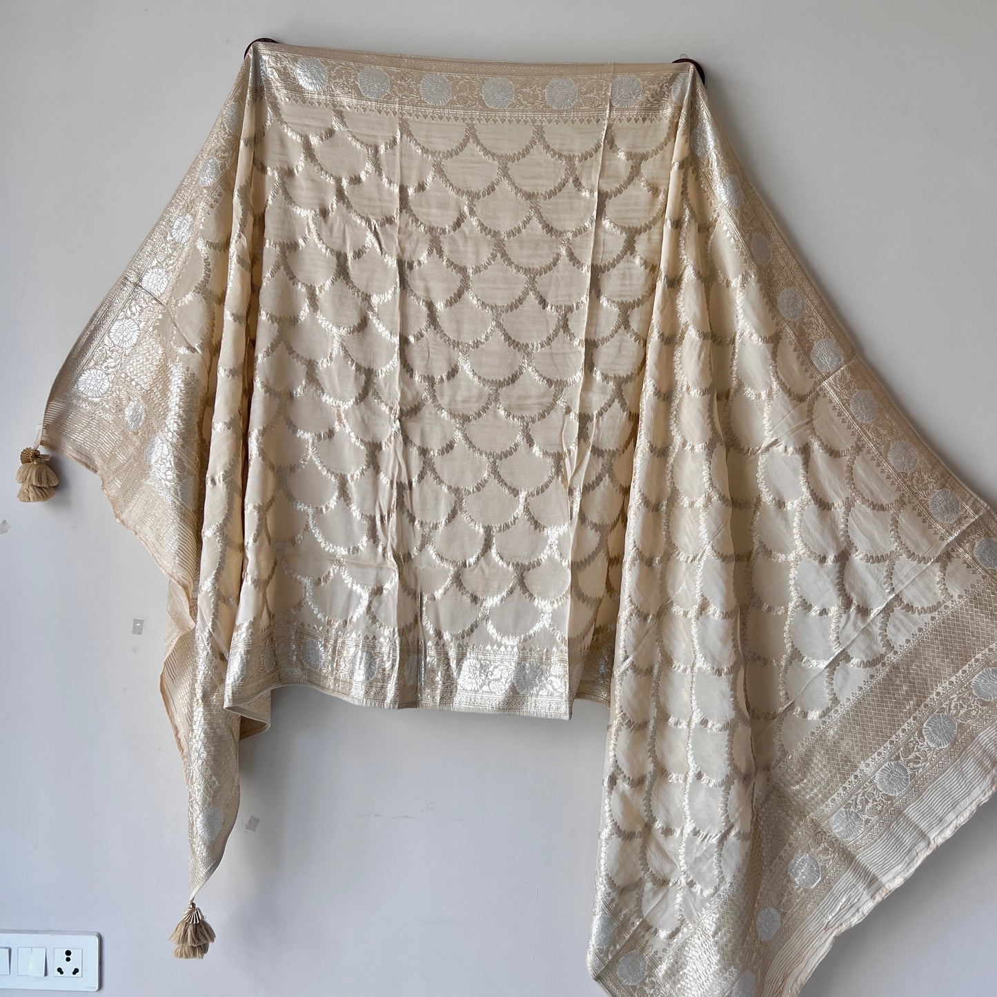 Golden Banarasi dupatta with tassels