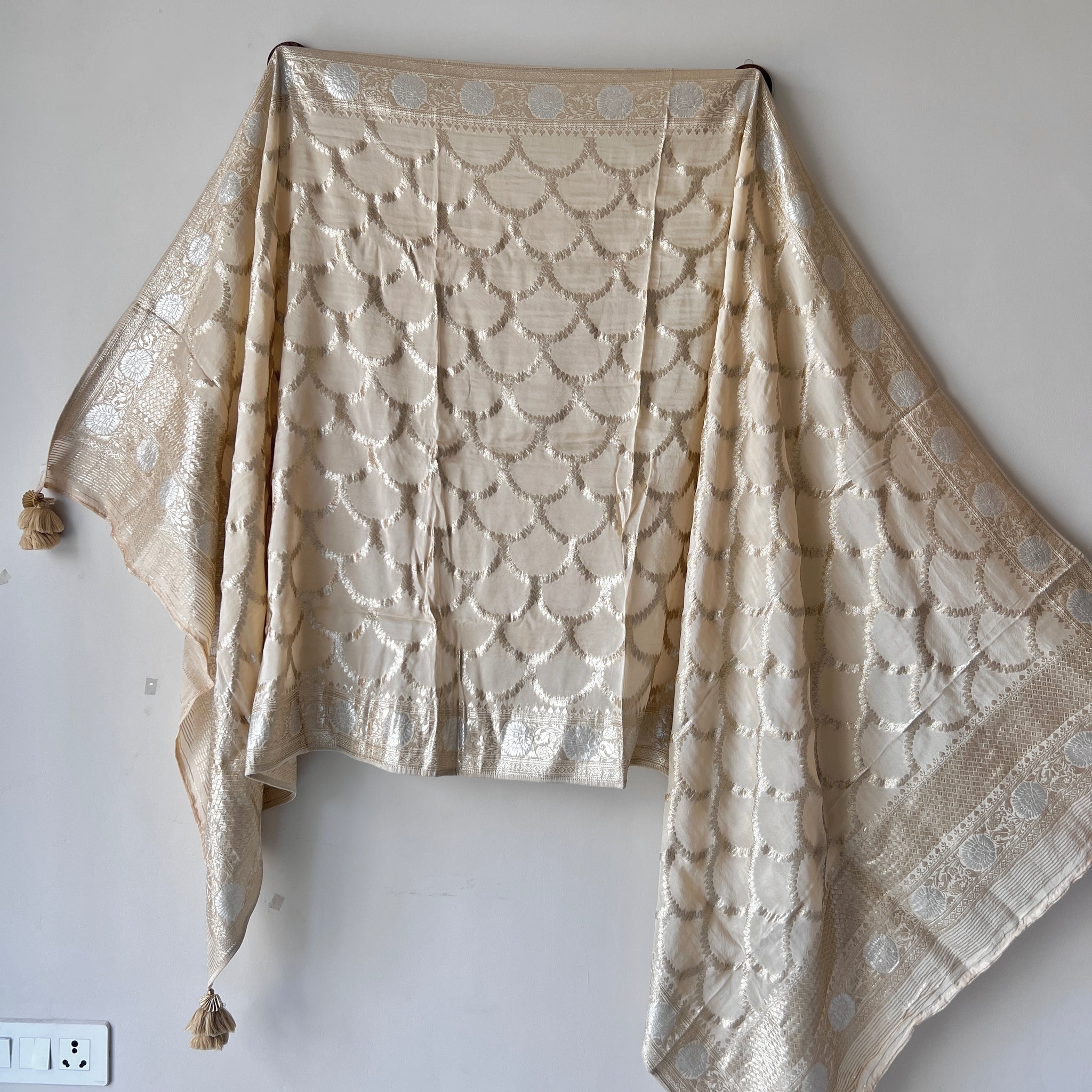 Golden Banarasi dupatta with tassels