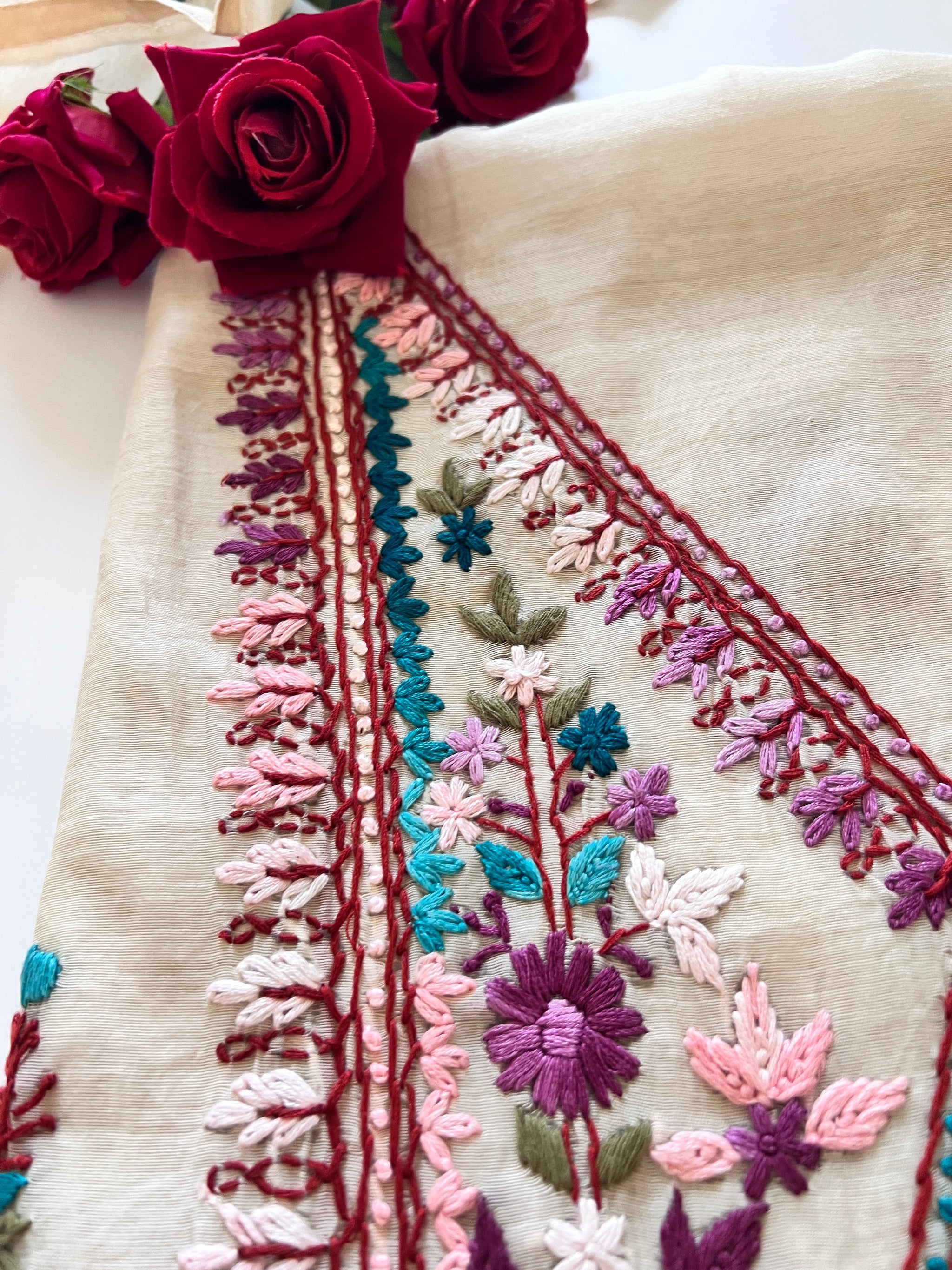 2 pc Cream Knot embroidery Unstitched suit material