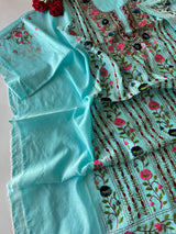 Sky blue Phulkari embroidery Unstitched suit material