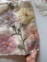 Off White 3D Embroidery on Organza premium unstitched dress material with floral work
