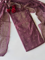 Purple Mul Chanderi dress material with mukaish