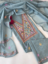 Chanderi knot embroidery Unstitched suit material