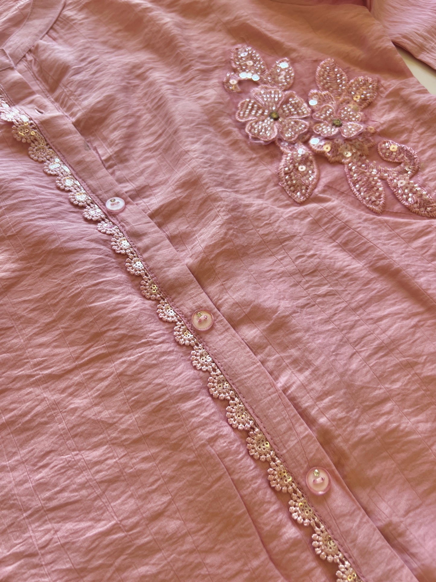 Pink Crush Fabric Kurta with embroidery