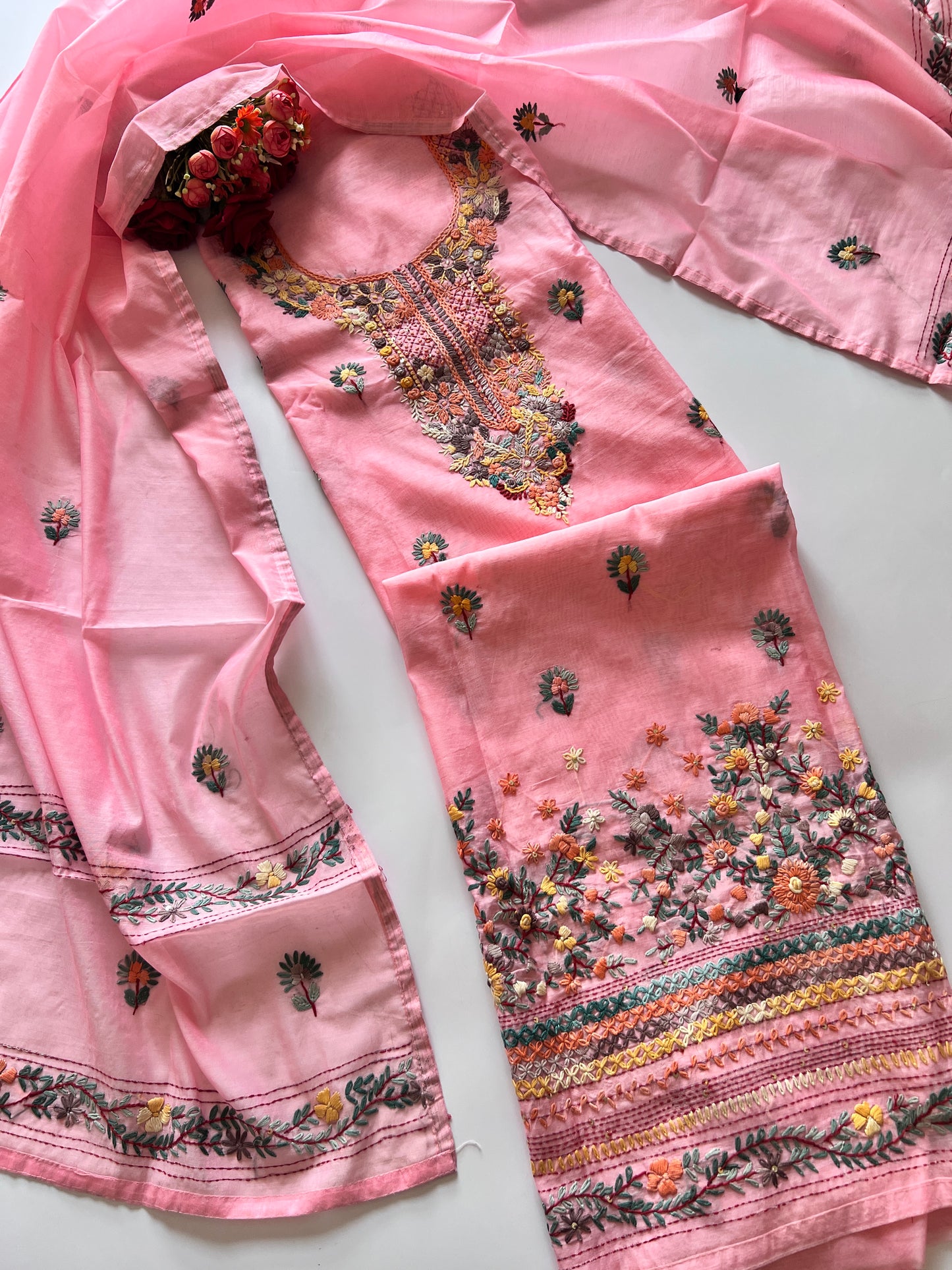 Knot embroidery Unstitched suit material 2 pc