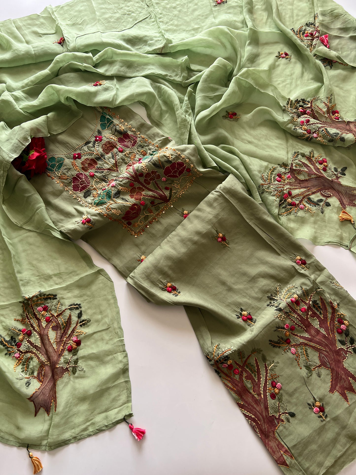 Knot embroidery Masleen Silk Designer Unstitched suit